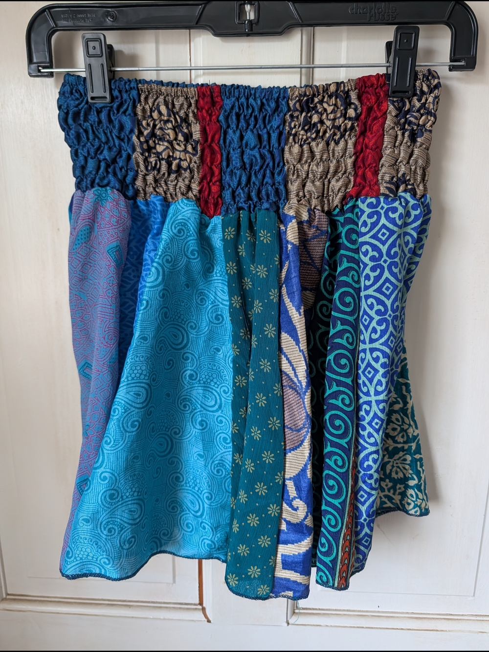 Smocked Waist Teal & Navy Multi-Panel Skater Skirt - Picture 2 of 4